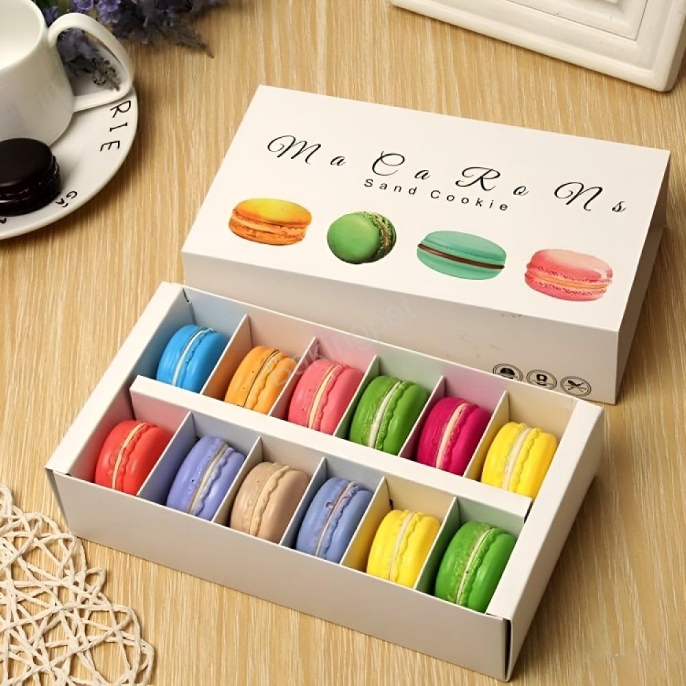 Macaron doboz fehér mintás 12 részes-10 darab